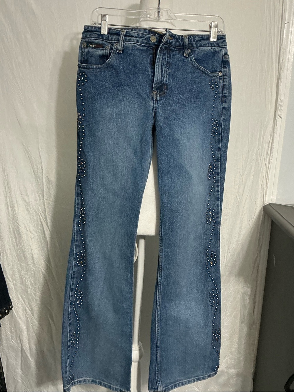 lei Mid Blue Boot-Cut Jeans with Side Stud Accents